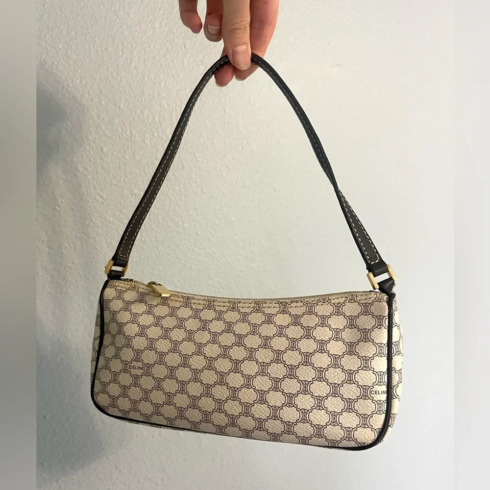 CELINE Macadam Triomphe Monogram Pochette Shoulder Bag- Vintage Off White Brown - Picture 3 of 12